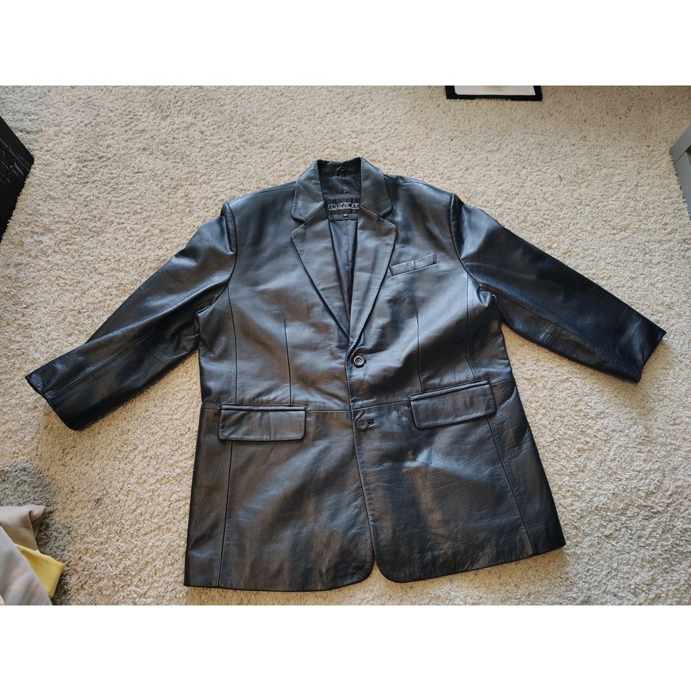 Vintage Collezione SA Men's 2X Black Genuine Leather Blazer Car Coat